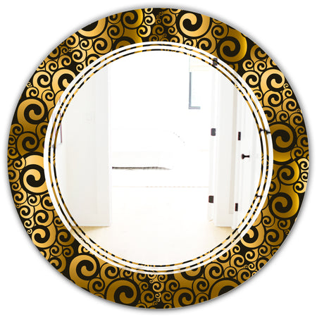 Gold and Black Swirl I - Modern Round or Oval Wall Mirror - Triple C