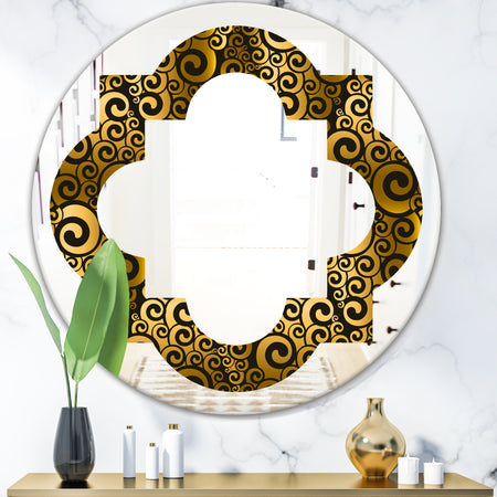 Gold and Black Swirl I - Modern Round or Oval Wall Mirror - Quatrefoil
