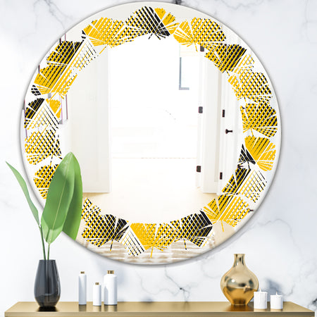 Rhombus Retro Geometric - Modern Round or Oval Wall Mirror - Leaves