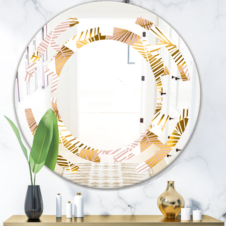 Golden Palm Leaves II - Modern Round or Oval Wall Mirror - Space
