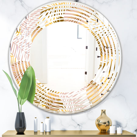 Golden Palm Leaves II - Modern Round or Oval Wall Mirror - Wave