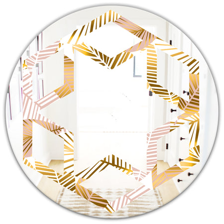 Golden Palm Leaves II - Modern Round or Oval Wall Mirror - Hexagon Star