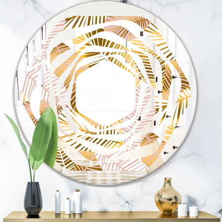Golden Palm Leaves II - Modern Round or Oval Wall Mirror - Whirl