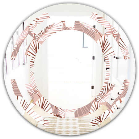 Golden Tropical Pattern IV - Modern Round or Oval Wall Mirror - Space