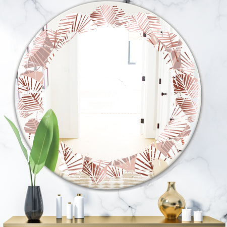Golden Tropical Pattern IV - Modern Round or Oval Wall Mirror - Leaves
