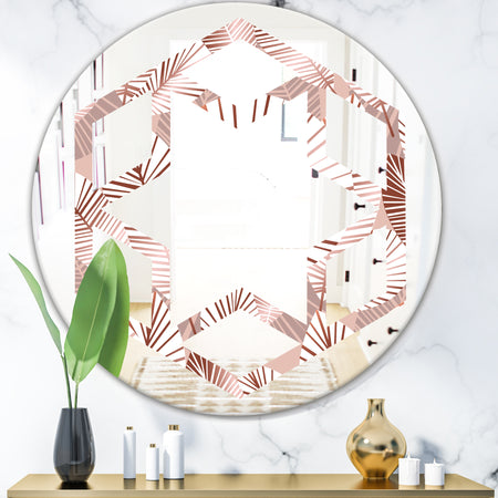 Golden Tropical Pattern IV - Modern Round or Oval Wall Mirror - Hexagon Star