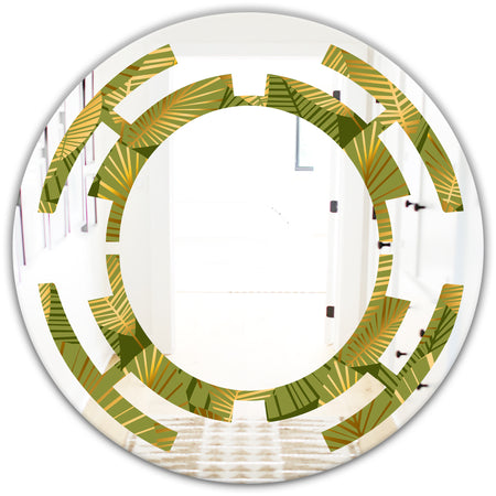 Golden Leaves I - Modern Round or Oval Wall Mirror - Space