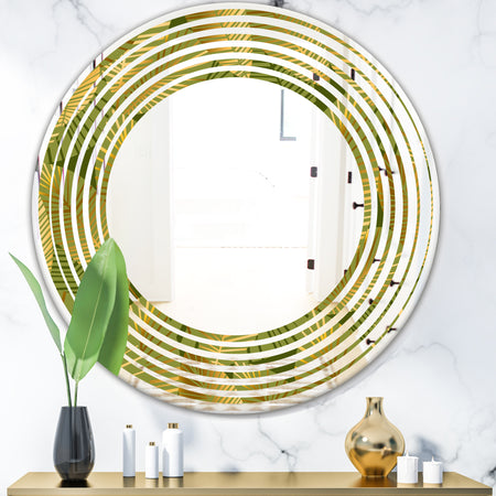 Golden Leaves I - Modern Round or Oval Wall Mirror - Wave