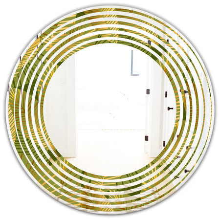 Golden Leaves I - Modern Round or Oval Wall Mirror - Wave