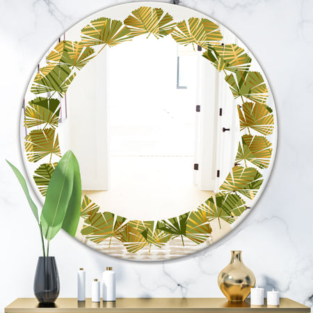 Golden Leaves I - Modern Round or Oval Wall Mirror - Leaves