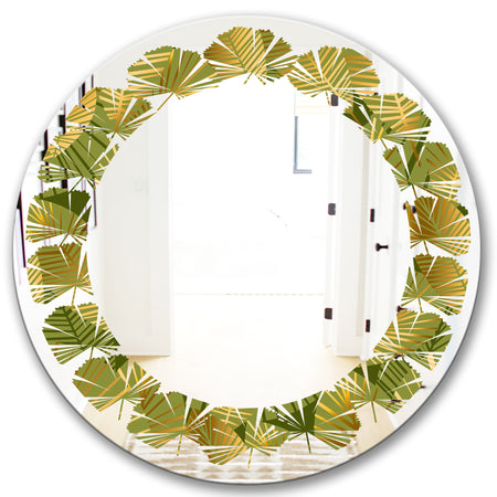 Golden Leaves I - Modern Round or Oval Wall Mirror - Leaves