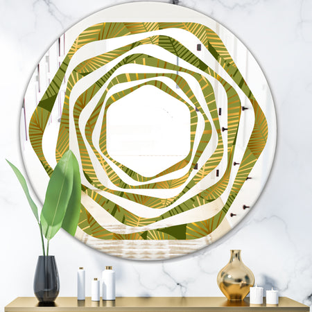 Golden Leaves I - Modern Round or Oval Wall Mirror - Whirl