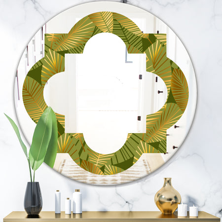 Golden Leaves I - Modern Round or Oval Wall Mirror - Quatrefoil