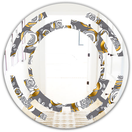 Golden Rose Flowers - Modern Round or Oval Wall Mirror - Space