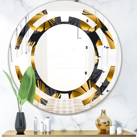 Golden Palm Leaves III - Modern Round or Oval Wall Mirror - Space