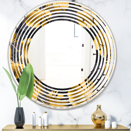 Golden Palm Leaves III - Modern Round or Oval Wall Mirror - Wave