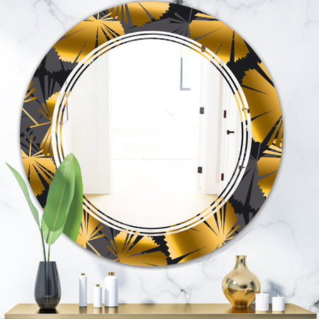 Golden Palm Leaves III - Modern Round or Oval Wall Mirror - Triple C