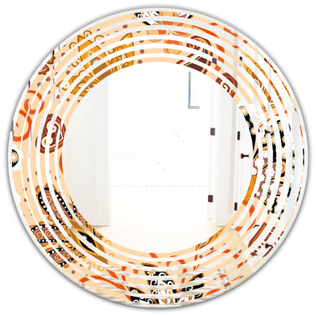 Retro Indian Floral Batik III - Modern Round or Oval Wall Mirror - Wave