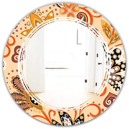 Retro Indian Floral Batik III - Modern Round or Oval Wall Mirror - Triple C