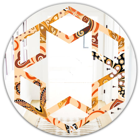 Retro Indian Floral Batik III - Modern Round or Oval Wall Mirror - Hexagon Star