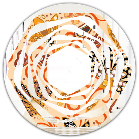 Retro Indian Floral Batik III - Modern Round or Oval Wall Mirror - Whirl