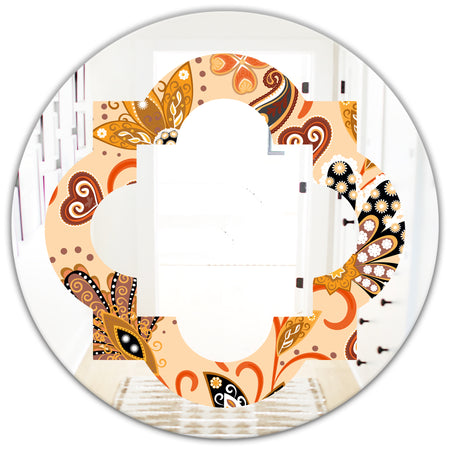 Retro Indian Floral Batik III - Modern Round or Oval Wall Mirror - Quatrefoil