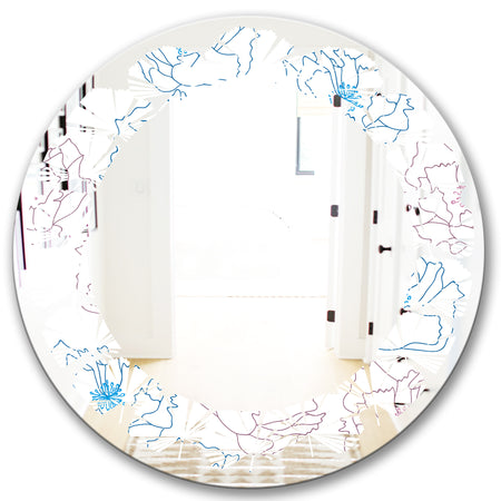 Retro Handdrawn Poppies I - Modern Round or Oval Wall Mirror - Leaves