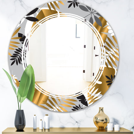 Geometric luxury jungle foliage pattern - Modern Round or Oval Wall Mirror - Triple C