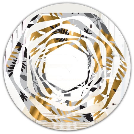 Geometric luxury jungle foliage pattern - Modern Round or Oval Wall Mirror - Whirl