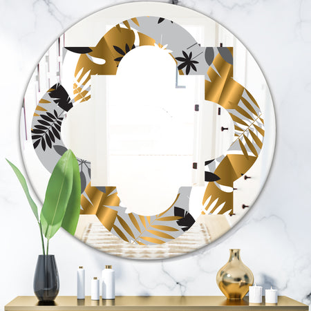 Geometric luxury jungle foliage pattern - Modern Round or Oval Wall Mirror - Quatrefoil