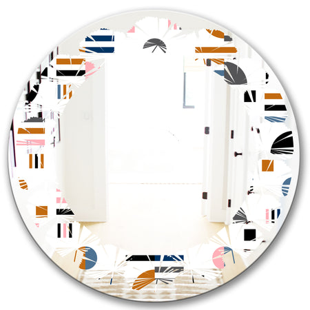 Retro Abstract Design XI - Modern Round or Oval Wall Mirror - Leaves