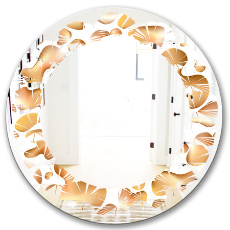 Liquid Gold I - Modern Round or Oval Wall Mirror - Leaves