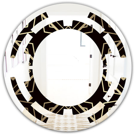 Gold and Black Art Deco Pattern - Modern Round or Oval Wall Mirror - Space