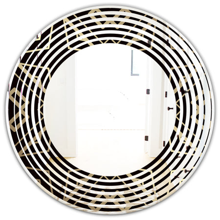 Gold and Black Art Deco Pattern - Modern Round or Oval Wall Mirror - Wave