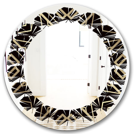 Gold and Black Art Deco Pattern - Modern Round or Oval Wall Mirror - Leaves