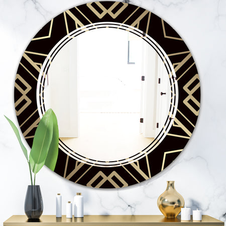Gold and Black Art Deco Pattern - Modern Round or Oval Wall Mirror - Triple C