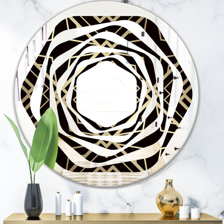Gold and Black Art Deco Pattern - Modern Round or Oval Wall Mirror - Whirl