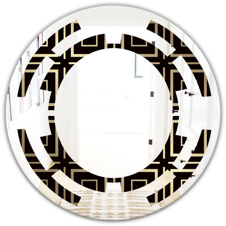 Golden Luxury Metallic Geometrics XII - Modern Round or Oval Wall Mirror - Space