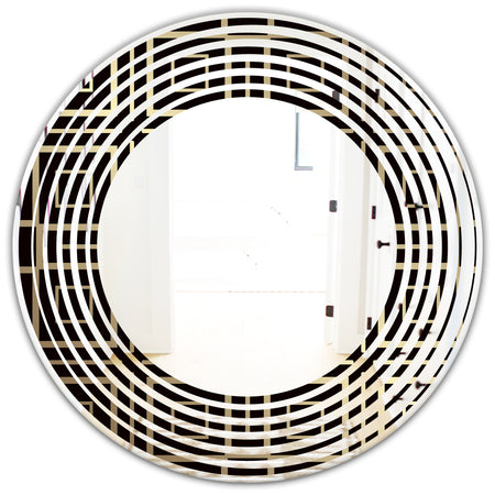 Golden Luxury Metallic Geometrics XII - Modern Round or Oval Wall Mirror - Wave