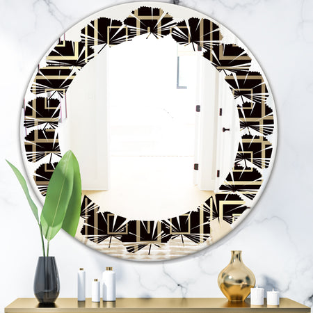 Golden Luxury Metallic Geometrics XII - Modern Round or Oval Wall Mirror - Leaves
