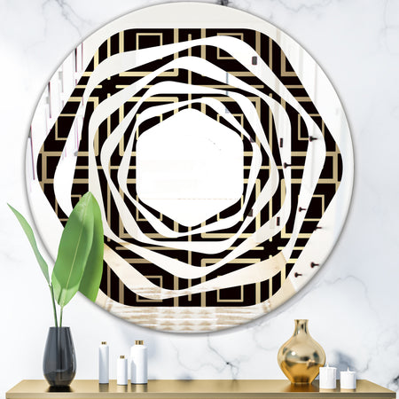 Golden Luxury Metallic Geometrics XII - Modern Round or Oval Wall Mirror - Whirl