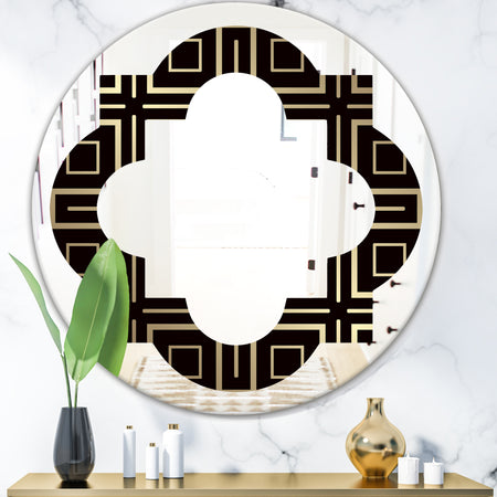 Golden Luxury Metallic Geometrics XII - Modern Round or Oval Wall Mirror - Quatrefoil
