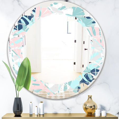 Retro Floral Pattern II - Modern Round or Oval Wall Mirror - Leaves