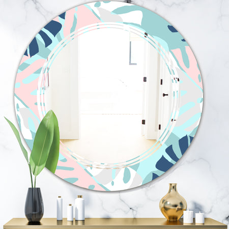 Retro Floral Pattern II - Modern Round or Oval Wall Mirror - Triple C