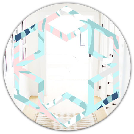 Retro Floral Pattern II - Modern Round or Oval Wall Mirror - Hexagon Star