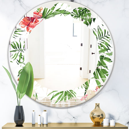 Tropical Botanicals and Flowers II - Modern Round or Oval Wall Mirror - Leaves