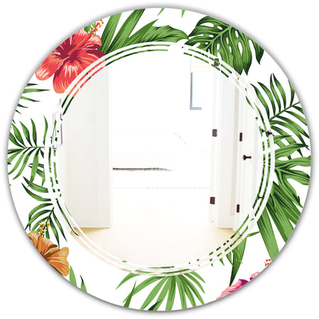 Tropical Botanicals and Flowers II - Modern Round or Oval Wall Mirror - Triple C
