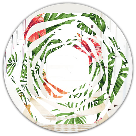 Tropical Botanicals and Flowers II - Modern Round or Oval Wall Mirror - Whirl