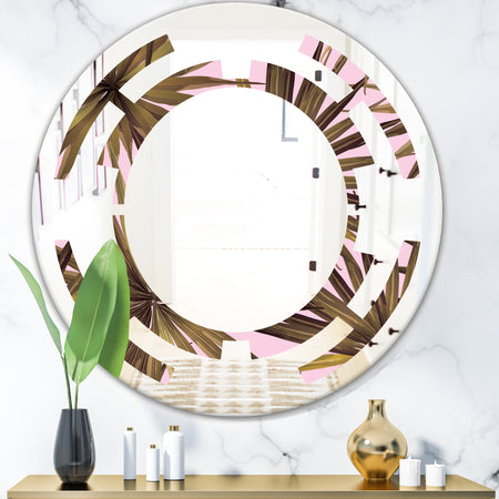 Tropical Leaves On Pink - Modern Round or Oval Wall Mirror - Space