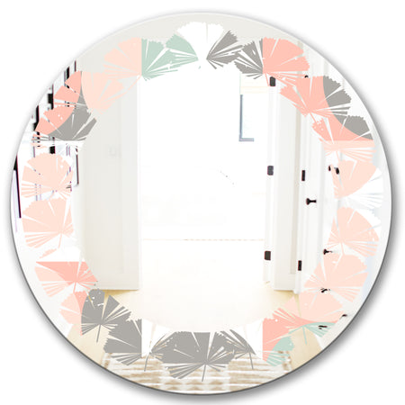 Retro Pastel Circular Pattern II - Modern Round or Oval Wall Mirror - Leaves